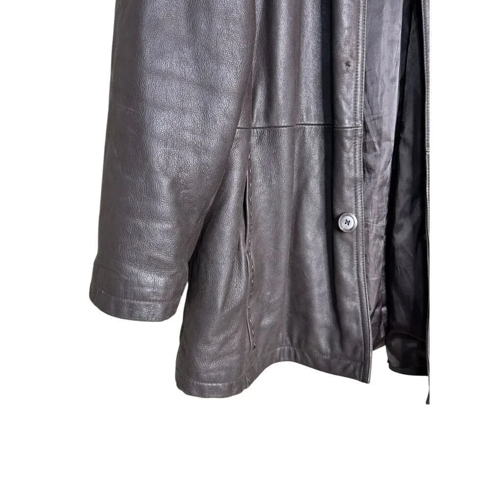 BKE 67 brown mid length  button up leather coat size XL
